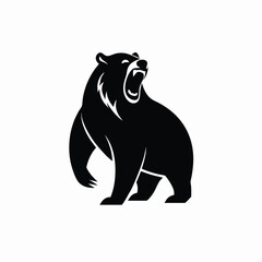 Fototapeta premium A standing angry bear vector illustration, Black color silhouette white background 