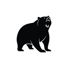 Obraz premium A standing angry bear vector illustration, Black color silhouette white background 