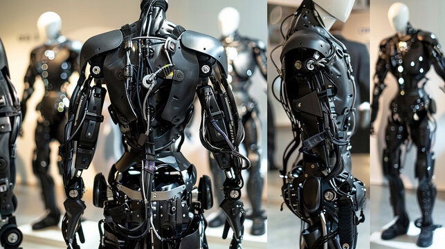 Exoskeleton suits for mobility-impaired people, showcasing advancements in human augmentation technology.