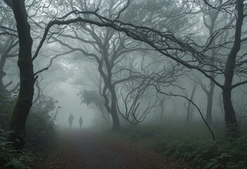 Obraz premium Spooky horror forest landscape illustration