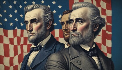 Charcoal illustration design of george washington and abraham lincoln 