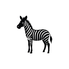 A standing zebra   vector illustration clipart, black color silhouette, white background 