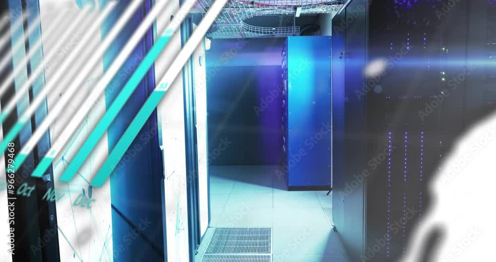 Poster animation of data processing over server room
