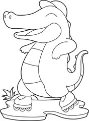 Crocodile Inline skating Roller skates Animal Vector Graphic Art Illustration