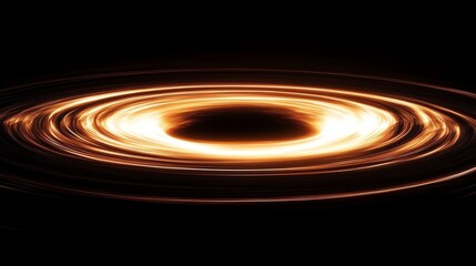 A mesmerizing depiction of a cosmic black hole, with swirling golden rings against a dark backdrop, evoking mystery and wonder.