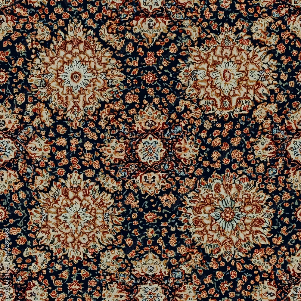 Poster floral motifs intertwine with rich colors to create an elegant repeatable design