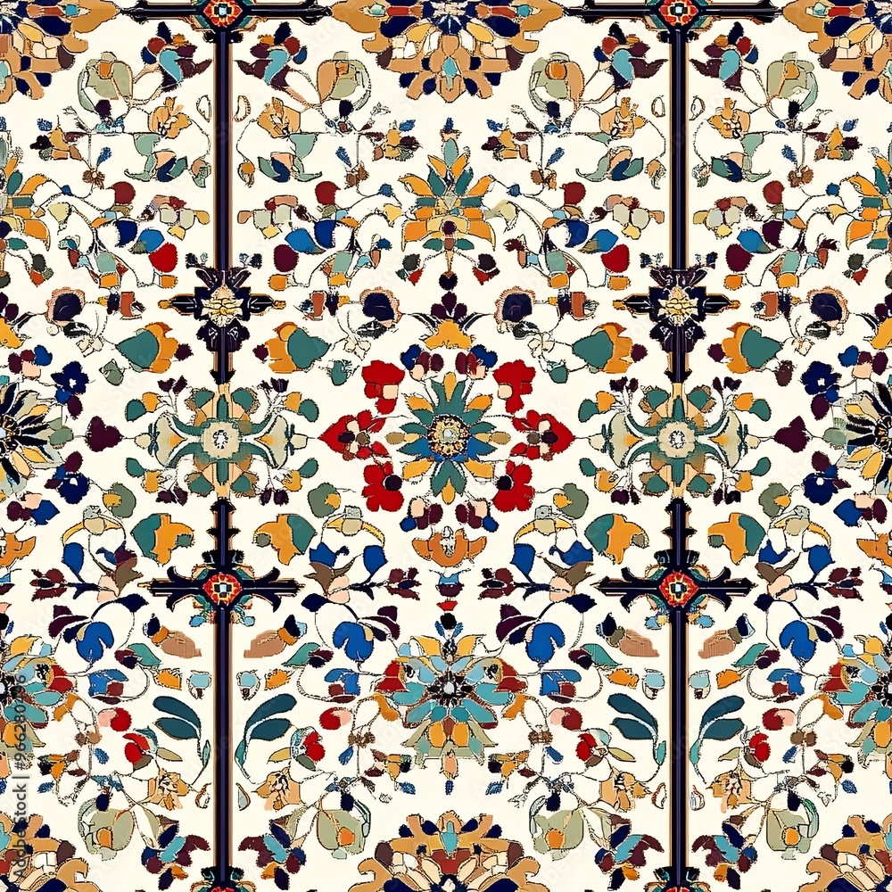 Poster a captivating floral pattern in vivid hues creating a rich and harmonious backdrop