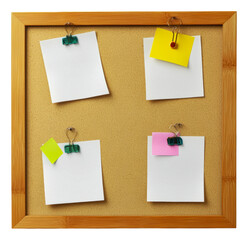 PNG Notes pinned on a corkboard in a workspace