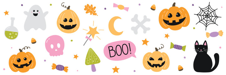 Halloween icon set. Design for kids. Vector illustration
