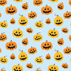 Halloween background with cute pumpkin lanterns. Seamless pattern concept. Vector illustration