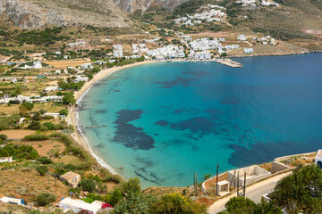 Obraz premium Aegiali bay at the northern side of Amorgos island with a quiet cozy beach and turquoise waters. Greece