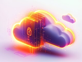  digital futuristic glowing cloud with padlock sigil(icon, icon), modern cloud virtual technology for business and entertainment, futuristic cloud data security concept