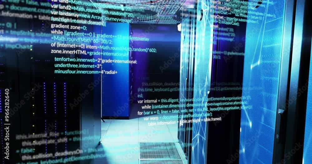 Poster animation of data processing over server room