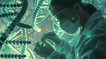 Scientists testing gene therapies to eradicate genetic diseases, working with advanced CRISPR technology.