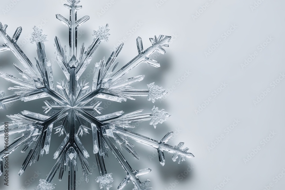 Poster detailed examination of unique snowflake designs on pure white background natural crystal structures