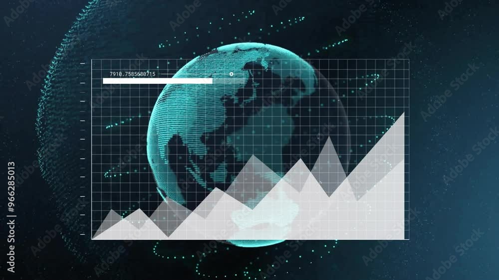 Poster animation of network of connections and data processing over globe