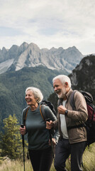 Senior Couples Hiking in Scenic Mountain Landscapes