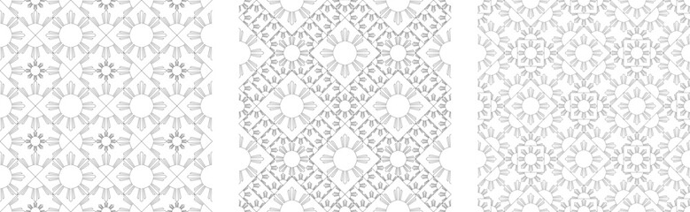 sun outline ceramic tile pattern set. vector illustration