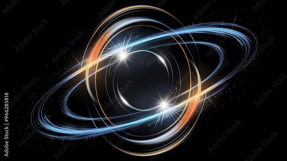 Poster dynamic abstract background featuring a swirling neon light ring with glittering sparks and flares i
