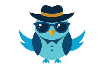  A cool vintage style owl with sun glasses and hat on the white background, vector art illustration