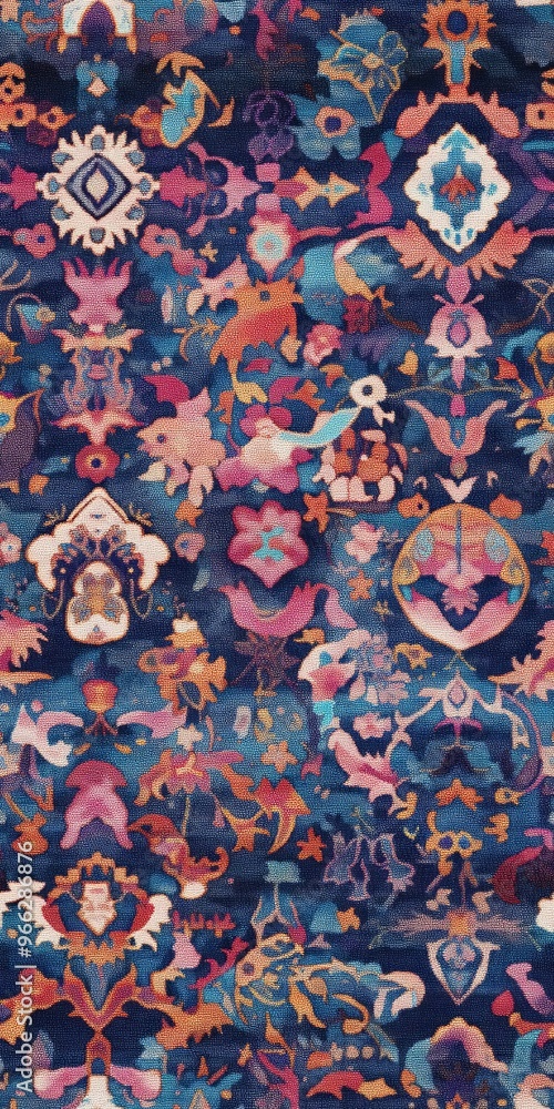 Poster explore a vibrant tapestry of colors and intricate designs for textural depth