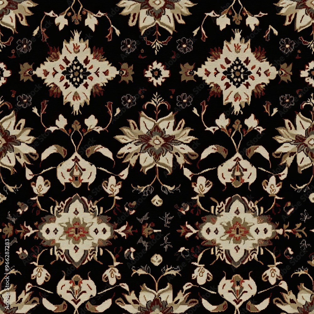 Poster a captivating floral pattern with intricate designs and a dark backdrop perfect for textiles