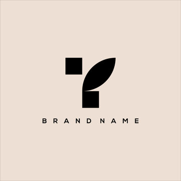 initial T nature leaf clean modern minimal logo vector