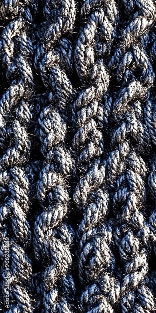 Poster this seamless pattern showcases a complex braid design in deep blues and rich greys