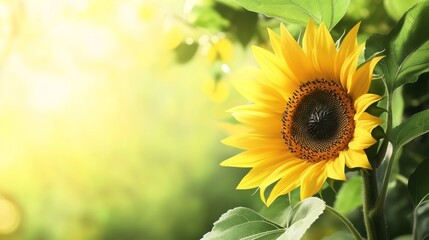 Obraz premium A single sunflower blooms brightly in a field of green, capturing the warmth of the sun. The flower symbolizes joy, optimism, and growth