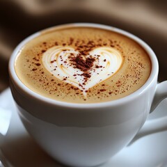 Obraz premium Close-Up of Coffee Cup with Heart-Shaped Latte Art
