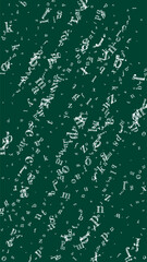 Flying latin letters. White chalk  scattered