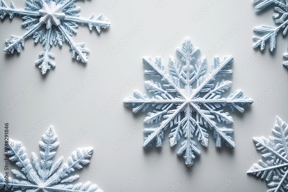 Poster stunning snowflakes displaying intricate ice patterns on a pure white background