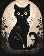 Elegant black cat silhouette illustration