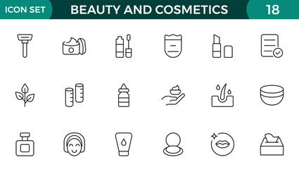 Organic Beauty and Cosmetics product outline icon set. editable line icon collection.