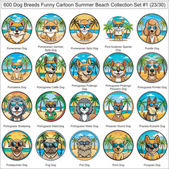Dog Breeds Funny Cartoon Summer Beach Collection Set of 600 Dog Faces Isolated Part 23