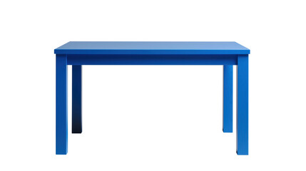 Blue wooden table with simple design, featuring four sturdy legs and a minimalist style. Ideal for modern interior settings or home office furniture. Isolated on transparent background, png.