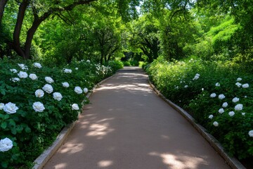 Obraz premium A peaceful walk through Avignonâ€™s botanical gardens, with blooming roses and centuries-old trees lining the paths