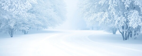 snowy road and tree on foggy environment, winter concept