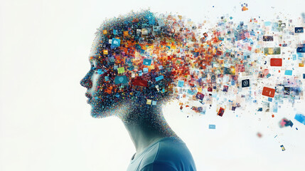 creativity mind silhouette technology digital imagination inspiration thoughts abstract profile art innovation explosion dreams visuals female portrait data multimedia 