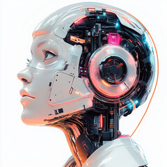 Fototapeta premium robot technology ai futuristic head cyborg profile portrait machine 3d electronics human-like innovation design digital art artificial intelligence robotic arm 