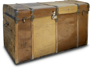 antique metallic and wooden chest isolated