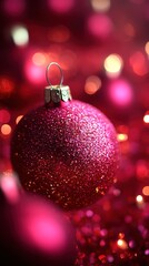 Fototapeta premium A beautifully glowing Christmas tree adorned with vibrant pink ornaments during the festive season