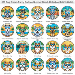 Dog Breeds Funny Cartoon Summer Beach Collection Set of 600 Dog Faces Isolated Part 26