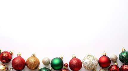 Festive Christmas Template - Ornaments and Gift Boxes Arranged in a Border on White Background