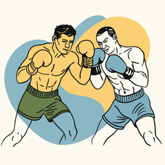 Boxer ready to fight on white background. Color blobs art.