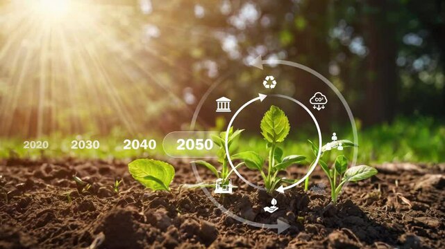 Circular economy concept for future business growth and environmental sustainability and reduce pollution for future business and environmental growth.Net zero emission concept 2050..Place for logo or
