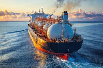 A large liquefied natural gas tanker ship designed for transporting gas across the seas.