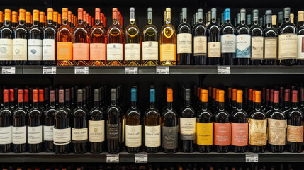 Wine bottles displayed on a store shelf.