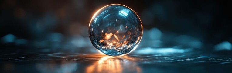 A luminous sphere reflecting light on a textured surface, creating a captivating visual effect.