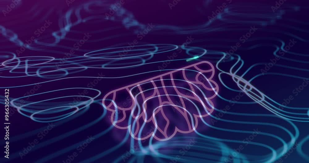 Poster animation of digital brain with ai text over shapes